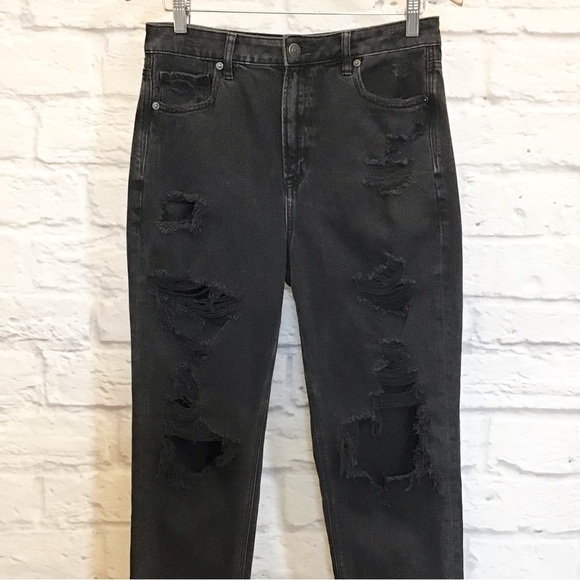 American Eagle 8 Long Mom Jeans Women’s Black Distressed 2021 Back Ripped - Picture 3 of 11
